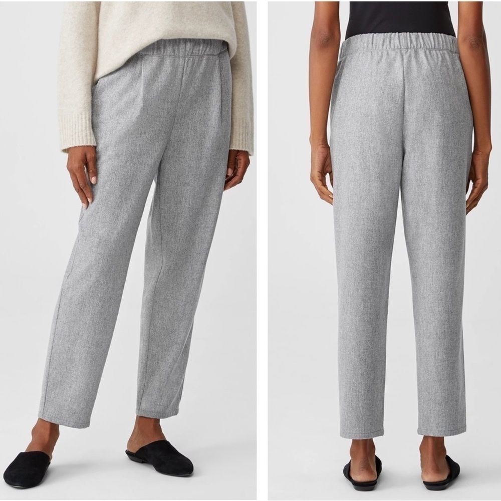 NWT Eileen Fisher Soft Wool Flannel Pleated Tapered Ankle Pants in Gray size XL - Picture 2 of 12
